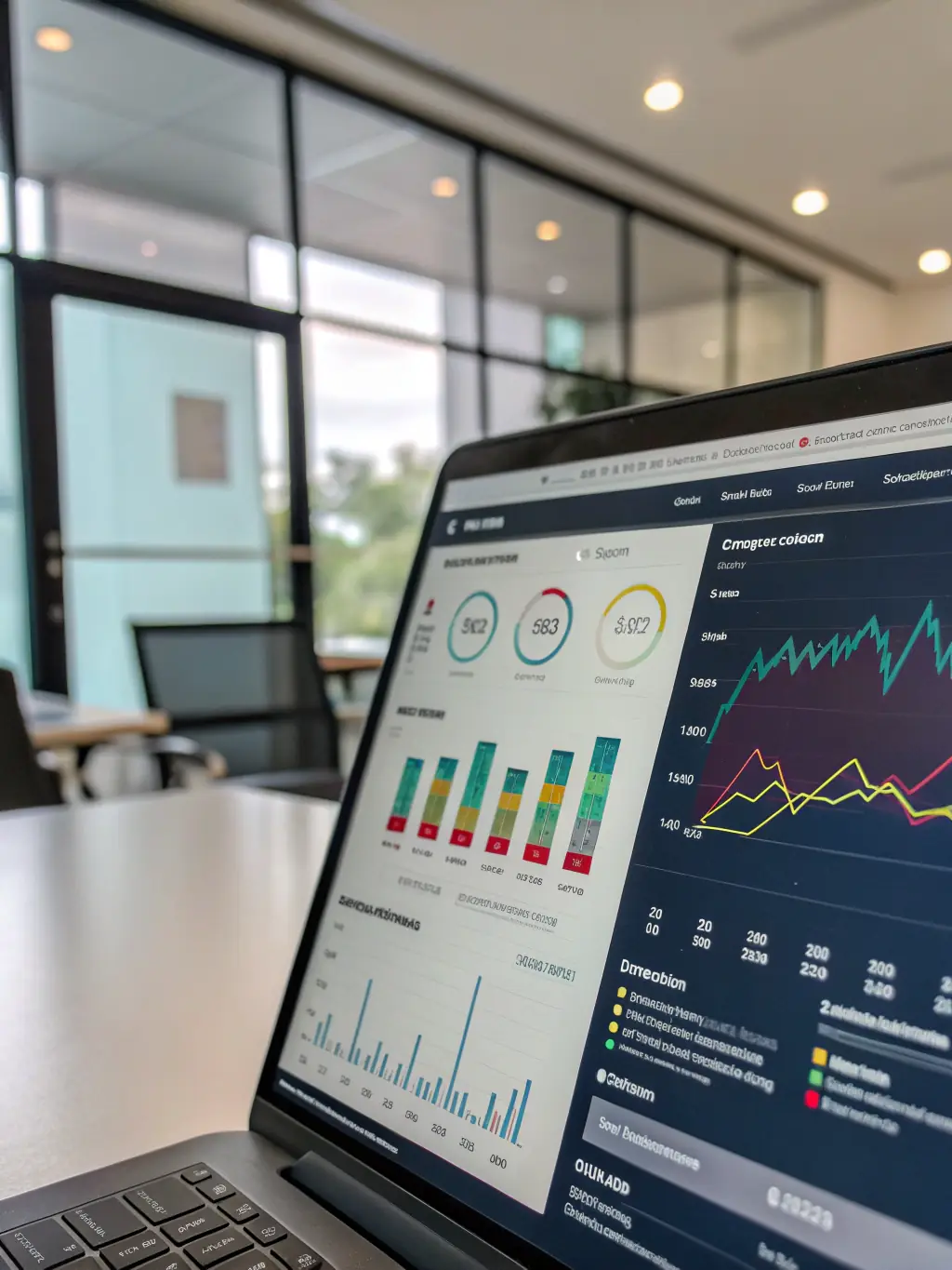 A digital marketing dashboard showing analytics, social media metrics, and SEO performance graphs, illustrating Pier 1 Development's digital marketing and SEO capabilities.