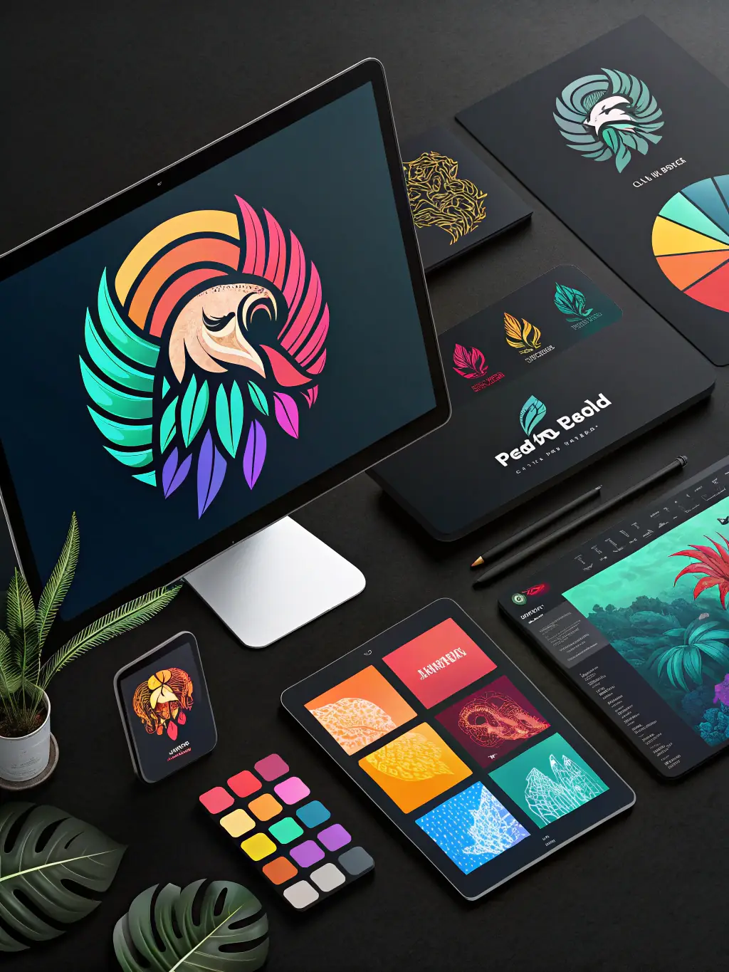 A collection of logos and brand assets, illustrating the creative process and strategic thinking behind Pier 1 Development's branding services.